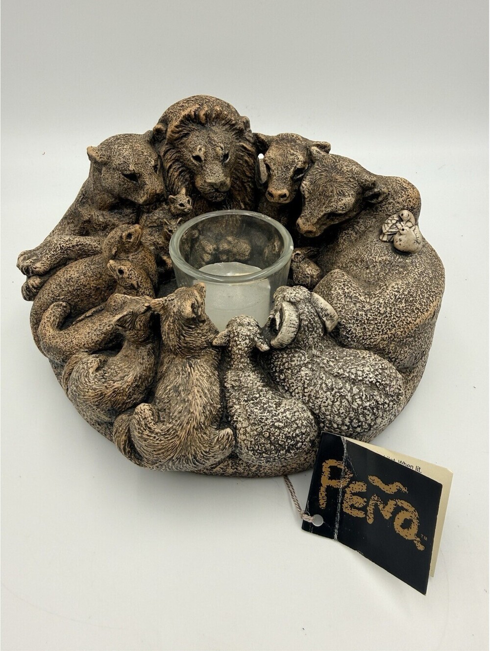 Windstone Editions M Pena Circle Of Ark Animals Candle Holder Lamp VTG NIOB